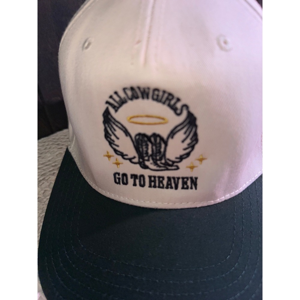 Western All Cowgirls Go To Heaven Embroidered Baseball Cap White Green Snapback